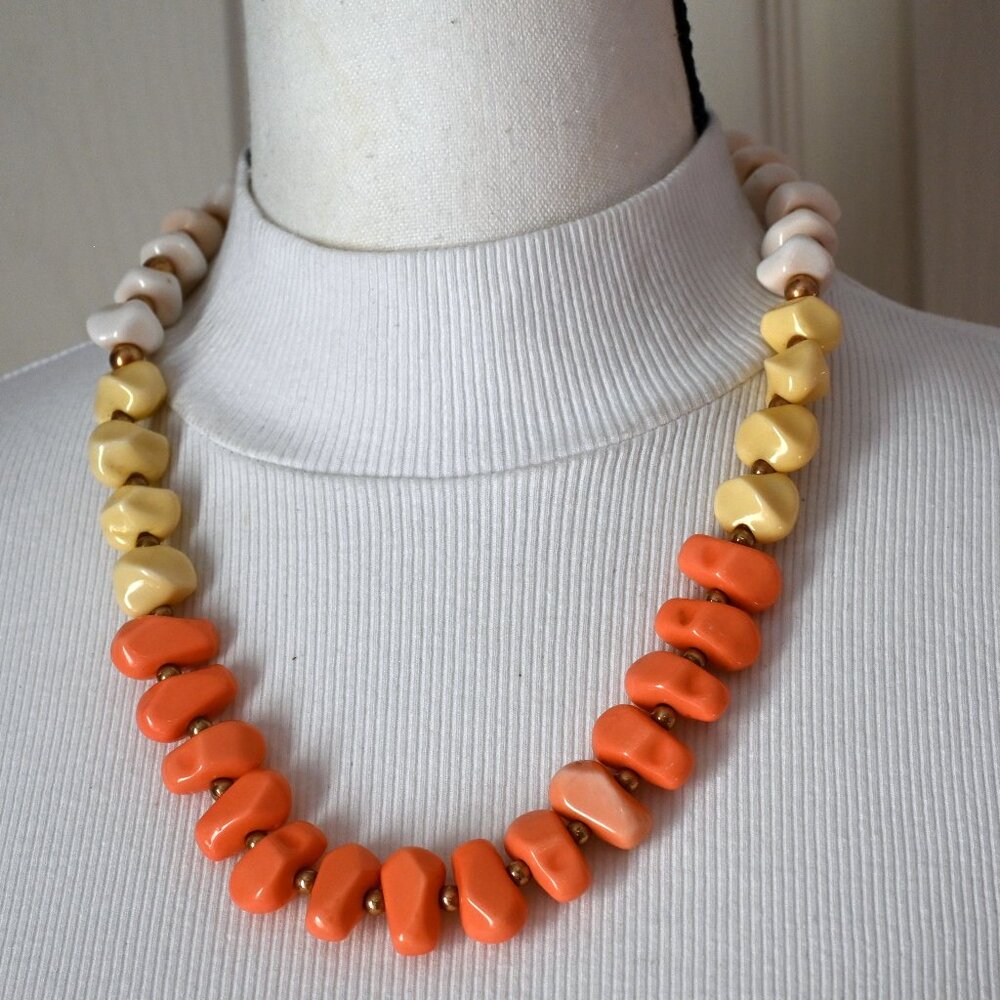 Vibrant Orange Yellow White Sherbet Color Pallette Bead Necklace
